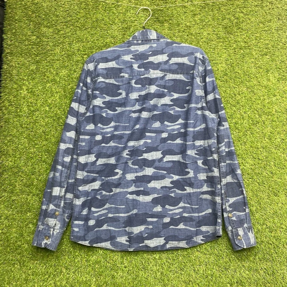 True Religion Western Shirt Mens Large Blue Camo Long Sleeve Button Up AOP 2000s